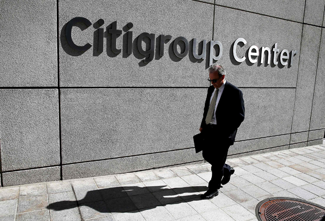 A man walks by the San Francisco- based Citigroup Centre which reported better-than-expected results on Friday (AFP file photo)