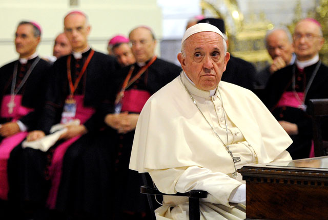 Pope Francis meets with the Sicilian Clergy at the Cathedral of Palermo, Italy, on Saturday (Reuters photo)
