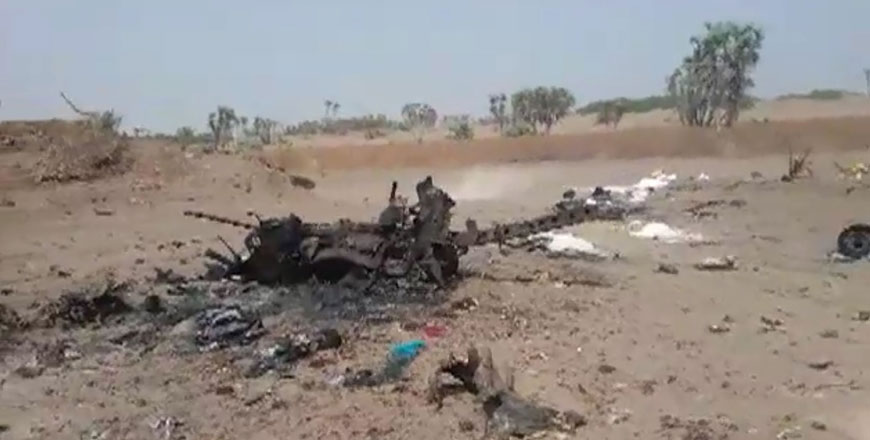 A grab taken from a AFPTV video on Saturday shows wreckage of a car hit by the strike in Al Durayhimi, some 20 kilometres south of Hodeida, after a missile strike for which the Houthi rebels and a Saudi-led coalition fighting them traded blame. The rebel-run Saba news agency said women and children were among at least 31 people killed or wounded (AFP photo)