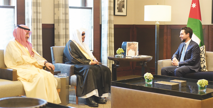 HRH Crown Prince Hussein receives Saudi Shura Council Speaker Abdullah Al Sheikh at Al Husseiniya Palace on Sunday (Photo courtesy of Royal Court)