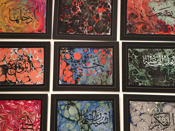 An exhibition showcasing calligraphic and graphic transcriptions of the 21th verses of Dante Alighieri’s Divine Comedy was opened at Gallery 14  on Monday (Photo by Muath Freij)