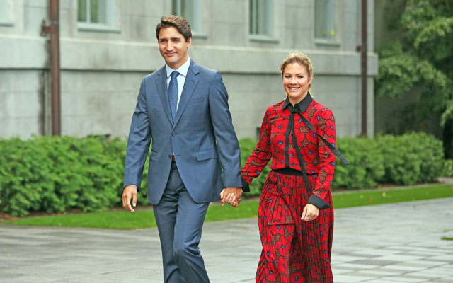 Canada’s Prime Minister Justin Trudeau and his wife Sophie Gregorie Trudeau arrive at Rideau Hall in Ottawa on Wednesday (AFP photo)
