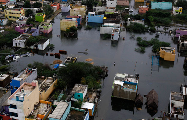 A residential area is seen surrounded by floodwaters in Chennai, India, on Saturday (AP photo)