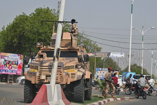 An armoured vehicle of Chad’s army forces is deployed in N’Djamena on Friday (AFP photo)