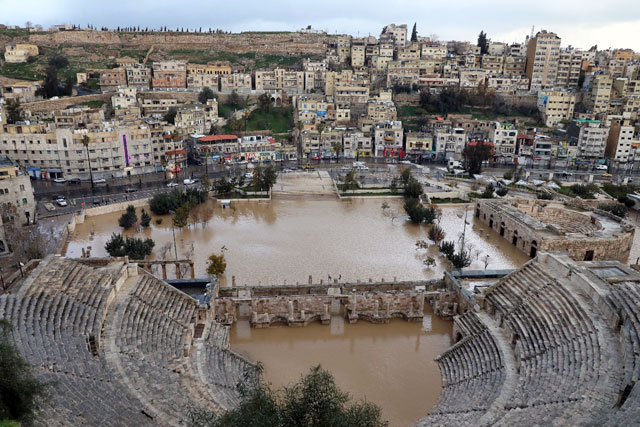 The Roman Theatre in Amman can be seen in this photo taken on Thursday after heavy rainfall flooded parts of the city  (Photo by Osama Aqarbeh)