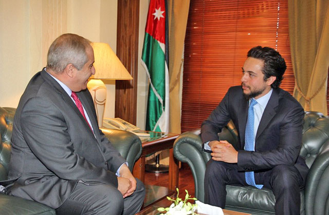 HRH Crown Prince Hussein meets with Deputy Prime Minister and Foreign Minister Nasser Judeh in Amman on Monday  (Photo courtesy of Royal Court)