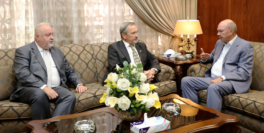 Senate President Faisal Fayez meets Vice Chairman of the Foreign Affairs Committee of the Czech Parliament Jiri Kobza and Czech Ambassador to Jordan Joseph Kotski on Thursday (Petra photo)