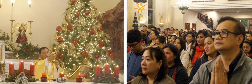 Filipinos attend a Christmas mass at the St Joseph Church in Amman on Sunday night (Photos by Rajive Cherian)