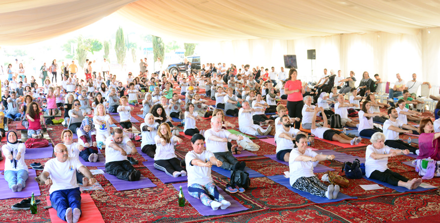 Yoga enthusiasts enjoy open air practice at Amman Citadel, on Thursday  (Photo by Amjad Ghsoun)