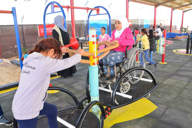 The new facilities, which were opened on Monday, includes the first fully-inclusive playground for children with disabilities in the refugee camp  (Photos by Amjad Ghsoun)