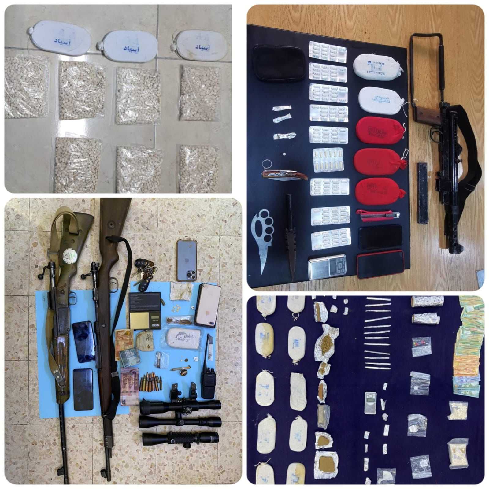 Drugs, firearms and other items are displayed by the authorities following drug raids across the nation (Petra photo)