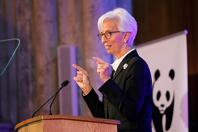 President of the European Central Bank Christine Lagarde addresses an event to launch the private finance agenda for the 2020 United Nations Climate Change Conference at Guildhall in London, on February 27, 2020 (AFP photo)
