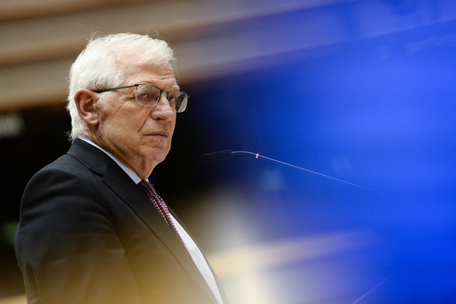European High Representative of the Union for Foreign Affairs Josep Borrell addresses the European Parliament in Brussels, on Wednesday, during a debate on recent events in Russia (AFP photo)