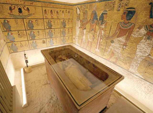The sarcophagus of boy pharaoh Tutankhamun is on display in his newly renovated tomb in the Valley of the Kings in Luxor, Egypt, on Thursday (Reuters photo)