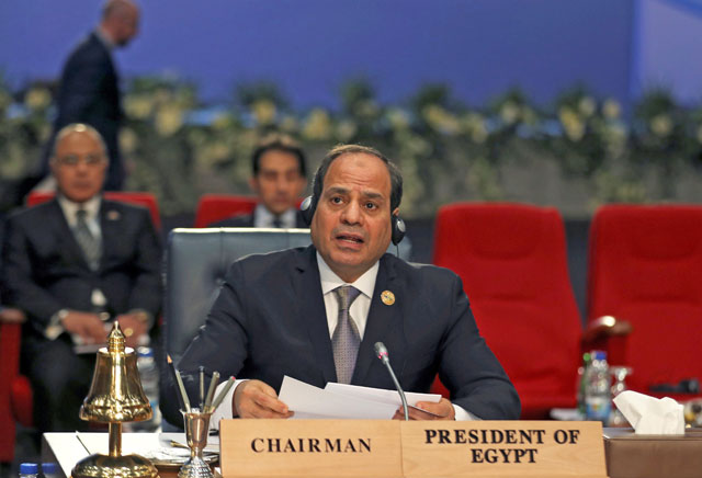 Abdel Fattah Sisi, president of Egypt, attends a summit between Arab league and European Union member states, in the Red Sea resort of Sharm El Sheikh, Egypt, on Monday (Reuters photo)
