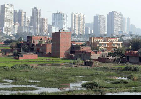 A view of houses and farmland on an island on the River Nile in front of high-rise buildings in Cairo, Egypt, on Sunday (Reuters photo)