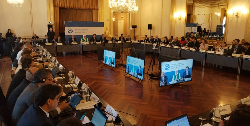 Secretary-General of Ministry of Energy and Mineral Resources Amani Azzam delviers Jordan's speech, as co-president of Union for the Mediterranean (UfM), at the opening of the annual meeting of UfM energy platforms in Barcelona on Wednesday (Photo courtesy of Energy Ministry)