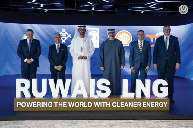 Sheikh Khaled Bin Mohamed Bin Zayed Al Nahyan, Crown Prince of Abu Dhabi and chairman of the Abu Dhabi Executive Council, with heads of global energy companies after the signing ceremony for international partners joining ADNOC s Ruwais LNG project (Photo courtesy of Abu Dhabi Media Office)
