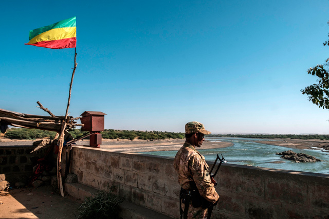 In this file photo, a member of the Amhara special forces watches on at the border crossing with Eritrea, in Humera, Ethiopia, on Sunday (AFP photo)