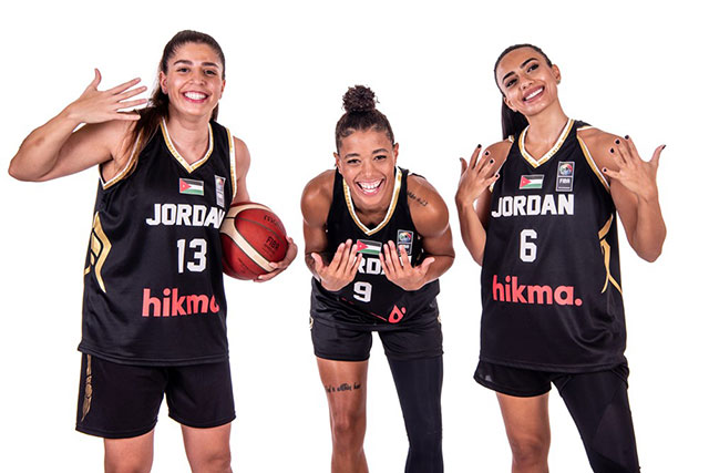 Jordan national team players Farah Al Shiyyab, Natasha Emily Cloud and Juna Haddad who are taking part in the FIBA Women’s Asia Cup Division B tournament in Amman (Photo courtesy of fiba.com)