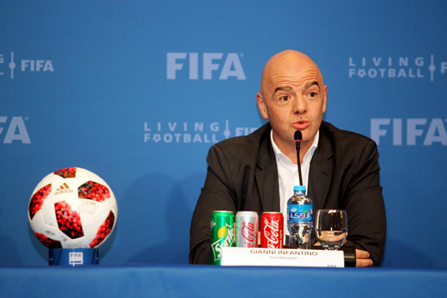 FIFA President Gianni Infantino speaks during a news conference in Doha, Qatar, on Thursday (Reuters photo)