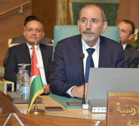 Deputy Prime Minister and Foreign Minister Ayman Safadi takes part in the 158th regular session of the Arab League Council at the ministerial level in Cairo on Tuesday (Photo courtesy of Foreign Ministry)