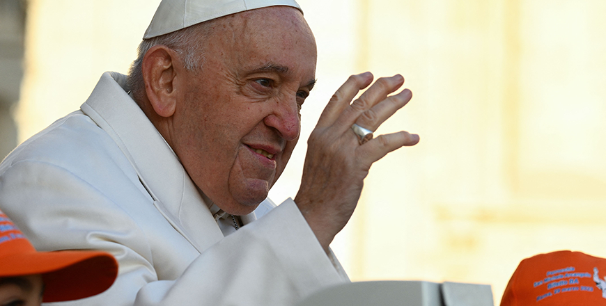 Pope Francis waves from the popemobile car as he arrives at St Peter's square on Wednesday in the Vatican to hold the weekly general audience (AFP photo by Vincenzo Pinto)