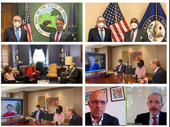 Deputy Prime Minister and Foreign Minister Ayman Safadi on Wednesday met with a number of leaders and members of the US Senate and House of Representatives (Photos courtesy of Foreign Ministry)