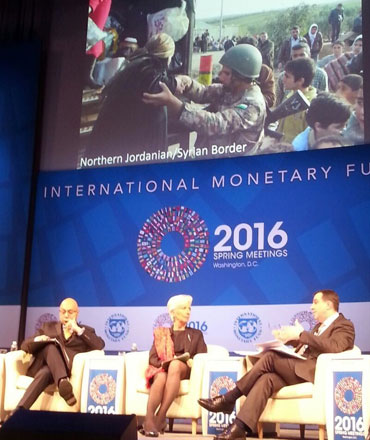 Minister of Planning and International Cooperation Imad Fakhoury speaks at a session held on the sidelines of the Annual Spring Meetings of the International Monetary Fund/World Bank Group this week (Photo courtesy of Ministry of Planning and International Cooperation)