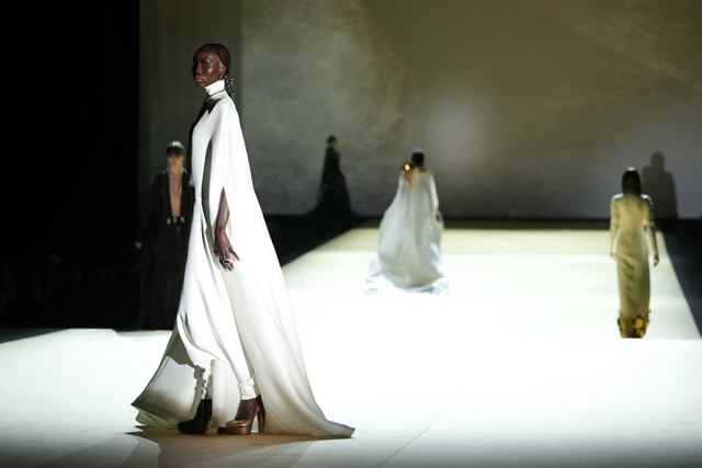 Models present creations for the Stephane Rolland show during the Women’s Haute-Couture Spring/Summer 2024 Fashion Week in Paris on Tuesday (AFP photo)