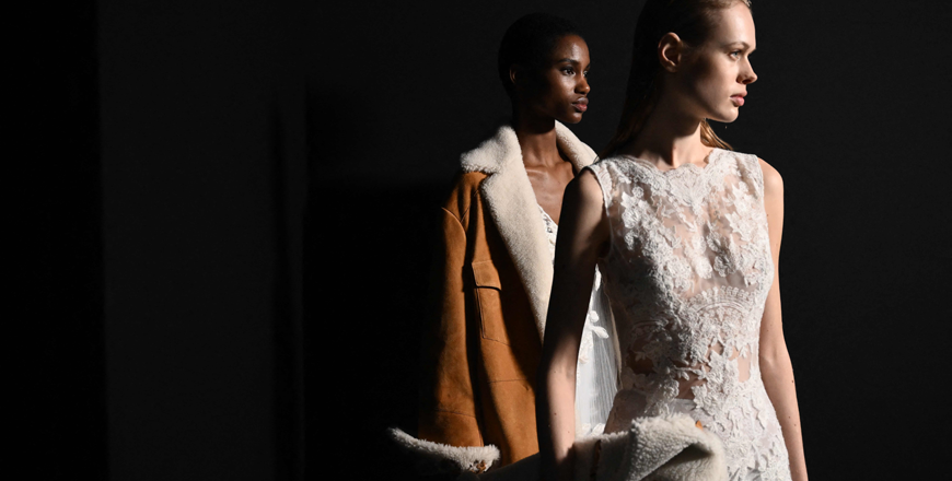 Models pose backstage before the Ermanno Scervino collection show at the Milan Fashion Week Womenswear Autumn/Winter 2024-2025 on Saturdayin Milan (AFP photo)