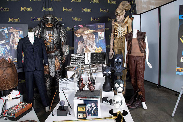 Some of the over 800 items on auction are seen at the preview of Julien's Auctions Hollywood Sci-Fi, Action Fantasy and More auction in Beverly Hills, California, on Wednesday (AFP photo)