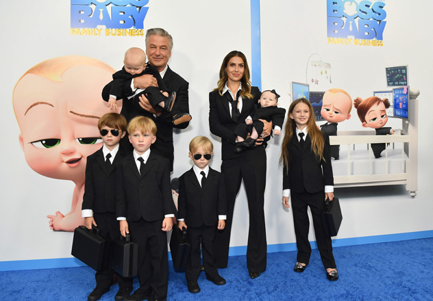 US actor Alec Baldwin (left), wife Hilaria Baldwin (right) and their children attend DreamWorks Animation’s ‘The Boss Baby: Family Business’ premiere at SVA Theatre on June 22, 2021 in New York City (AFP photo)