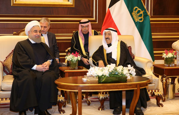 Iran’s President Hassan Rouhani meets with Emir of Kuwait Sheikh Sabah Al Ahmad Al Sabah in Kuwait City, Kuwait, on Wednesday (Reuters photo)