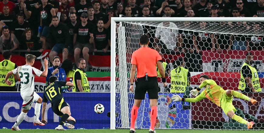 Hungary’s forward #23 Kevin Csoboth scores his team’s first goal during the UEFA Euro 2024 Group A football match between Scotland and Hungary at the Stuttgart Arena in Stuttgart on Monday (AFP photo)
