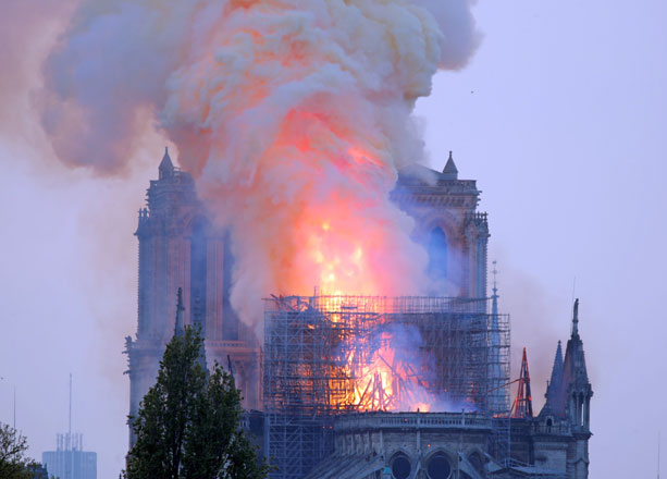 Smoke billows from Notre Dame Cathedral after a fire broke out in Paris, France, on Monday (AFP photo)