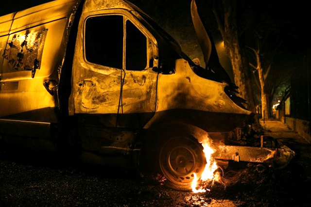 The tensions were ignited in the early hours of Saturday when a motorcyclist was injured during a police check (AFP photo)