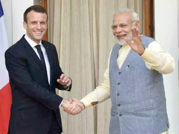 President Emmanuel Macron and Indian Prime Minister Narendra Modi on Tuesday vowed to ‘act jointly’ in the Indo-Pacific region, as a row intensified with Australia and the US over a ditched submarine contract (AFP photo)