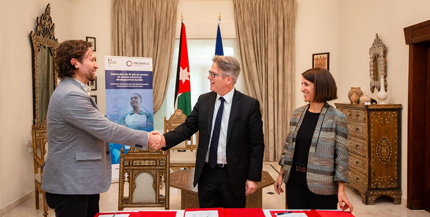 French Ambassador to Jordan Alexis Le Cour Grandmaison during the signing of a loan agreement between the fintech financing firm ‘liwwa’ and Proparco, the French development finance institution (Photo courtesy of French embassy)