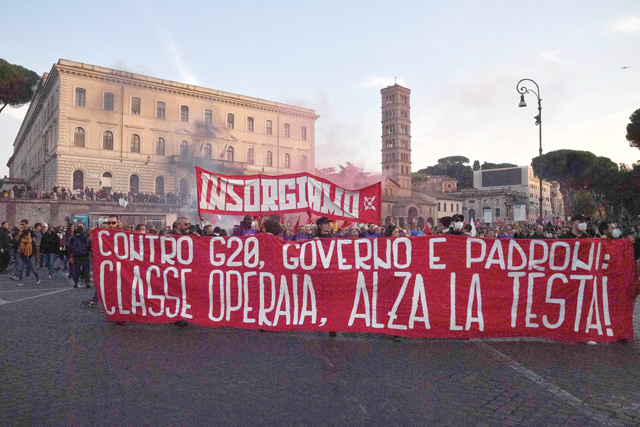 People march during a protest against the G-20 of World Leaders Summit on Saturday in Rome (AFP photo)