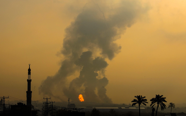 Fire erupts following an Israeli airstrike south of Gaza City, on Saturday (AFP photo)