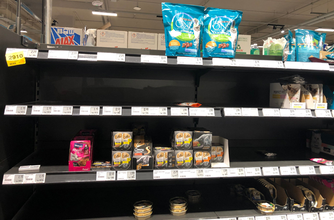 Empty shelves for certain products are seen in a Berlin supermarket on Monday (AFP photo)