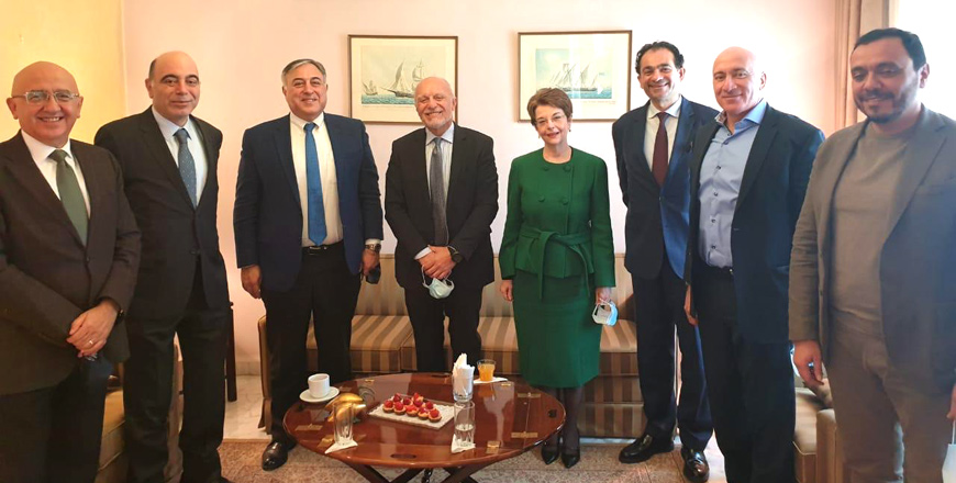 Greece’s Ambassador to Jordan Eleftheria Galathianaki and members of the board of directors of the Jordanian-Greek Business Association pose for a photo (Photo courtesy of the Jordanian-Greek Business)