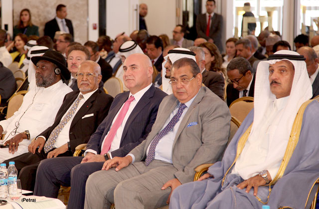 Deputising for His Majesty King Abdullah, Minister of State for Investment Affairs Muhannad Shehadeh attends the inauguration of the 2nd Gulf-Jordanian Economic Forum in Amman on Thursday (Petra photo)