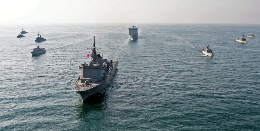 This handout photo, released by the US Navy on November 4, shows an aerial view of an International Maritime Exercise  2019, at an unknown location at sea in the Gulf (AFP photo)