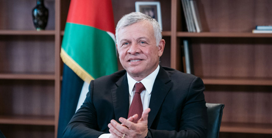 His Majesty King Abdullah participates in the event to present the 2021 Lamp of Peace award to United Nations Secretary General António Guterres, after His Majesty had received it in 2019, on Saturday (Photo courtesy of Royal Court)