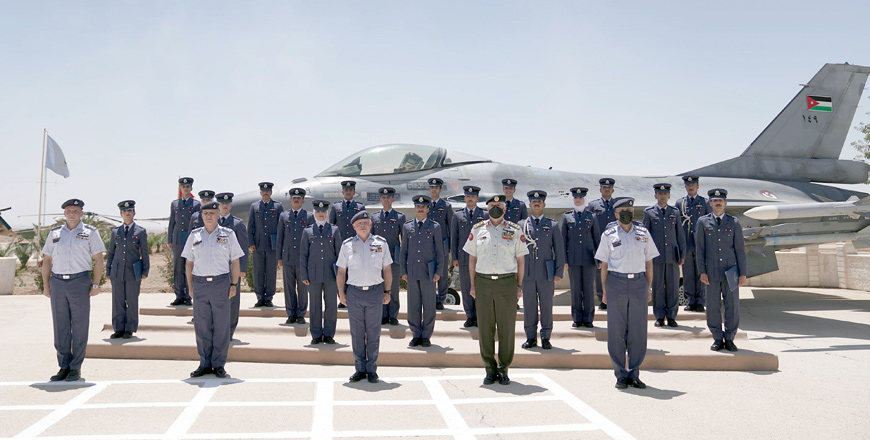 His Majesty King Abdullah, the Supreme Commander of the Jordan Armed Forces-Arab Army, attends the graduation of the 50th class of pilot cadets at King Hussein Air College on Wednesday (Photo courtesy of Royal Court)
