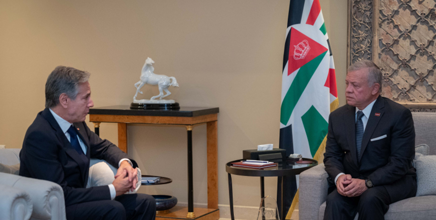 His Majesty King Abdullah receives US Secretary of State Antony Blinken on Friday (Photo courtesy of Royal Court)