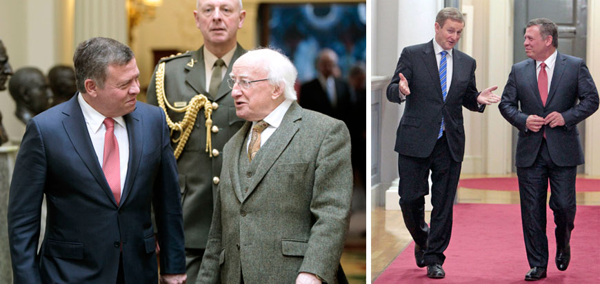  His Majesty King Abdullah speaks to Ireland President Michael Higgins and Ireland Taoiseach Enda Kenny during a visit to Dublin on Friday (Photos courtesy of Royal Court)
