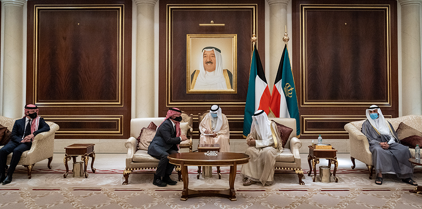 His Majesty King Abdullah and HRH Crown Prince Hussein extended condolences to Kuwait Emir Sheikh Nawaf Al Ahmad Al Jaber Al Sabah, over the passing of Sheikh Sabah Al Ahmad Al Jaber Al Sabah during a visit to Kuwait on Thursday (Photo courtesy of Royal Court)
